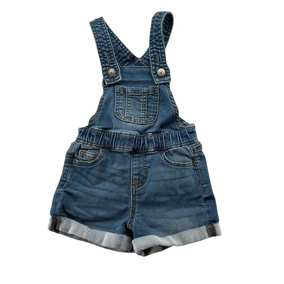 Wonder Nation Baby Girl 12M Cotton Bib Shortalls Blue Denim Overall Romper EUC - Picture 3 of 10